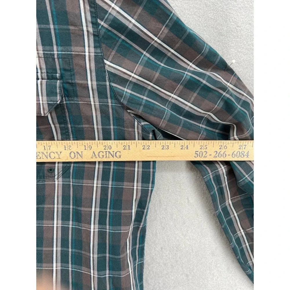 North Face Shirt Mens Sz L Green Gray‎ Plaid Button Up Cotton Collared Pockets